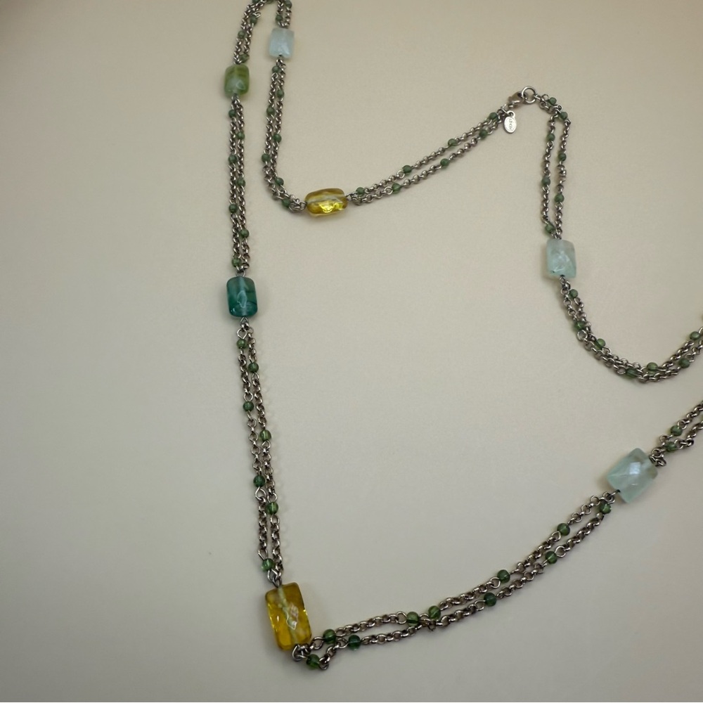 Vintage Monet 36” Gold Tone Necklace Multi Color Glass Beads Chain - Picture 8 of 9